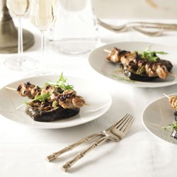 Chicken yakitori with braised eggplant