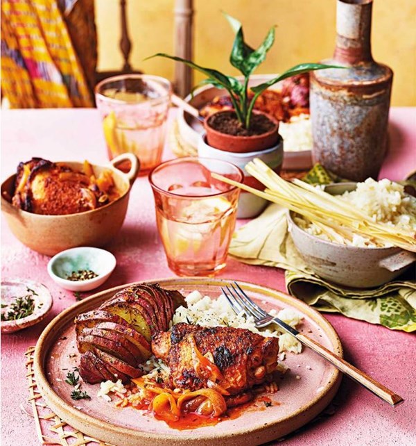 Chicken yassa with Hasselback sweet potato [William Chilila]