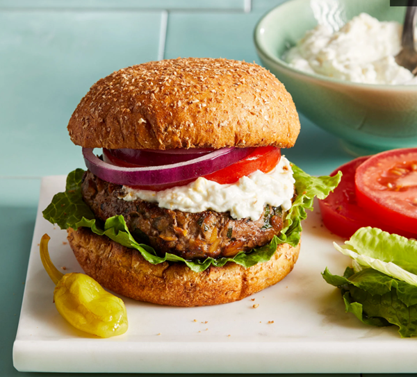 Chickpea & beef burgers with whipped feta