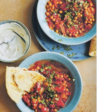 Chickpea & harissa stew with yogurt flatbreads
