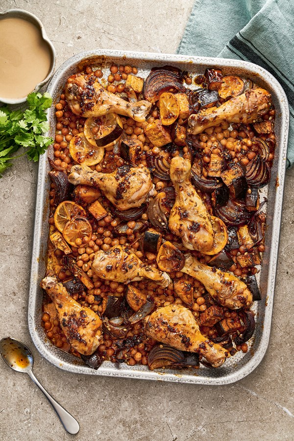 Chickpea and chicken traybake