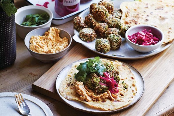 Chickpea and pea falafel