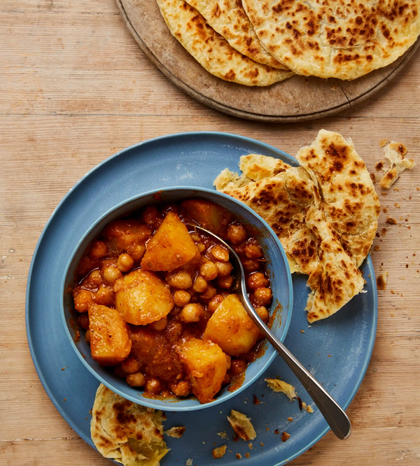 Chickpea and potato curry with quick paratha