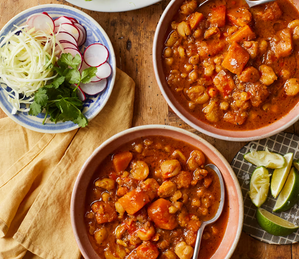 Chickpea and squash pozole rojo