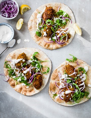 Chickpea and vegetable koftes with tahini yogurt sauce
