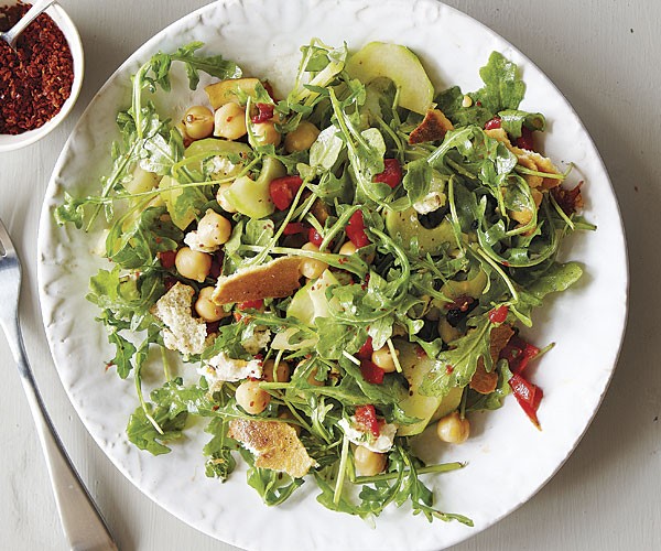 Chickpea, arugula, and pita bread salad