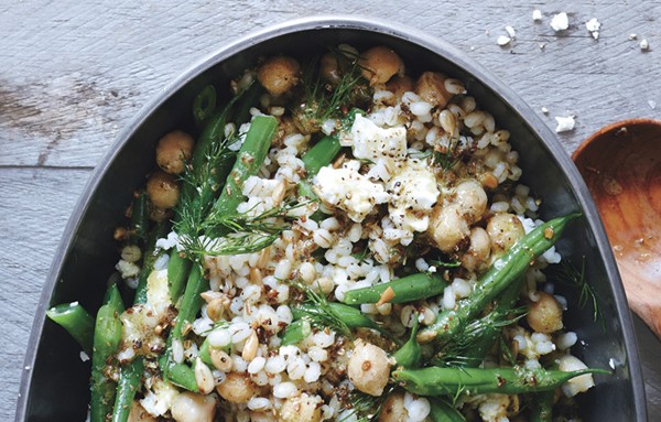 Chickpea, barley, and feta salad