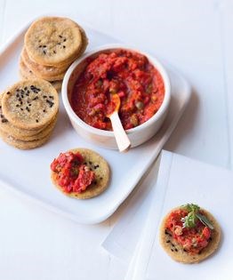 Chickpea bites with roast pepper tapenade