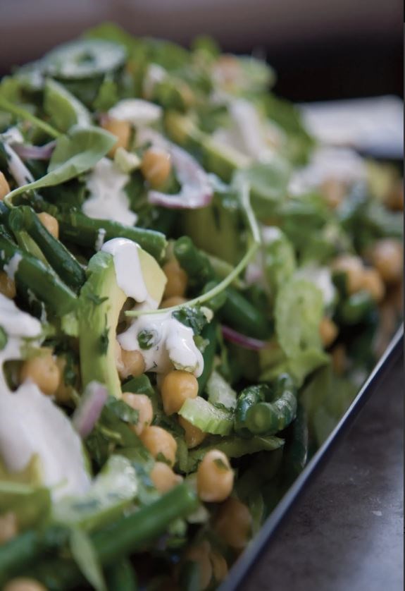 Chickpea cucumber salad with goats cheese dressing