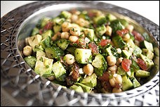 Chickpea, cucumber, tomato, and avocado salad