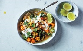 Chickpea curry with sweet potatoes and greens