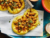 Chickpea doubles with tamarind and Scotch bonnet pepper sauce