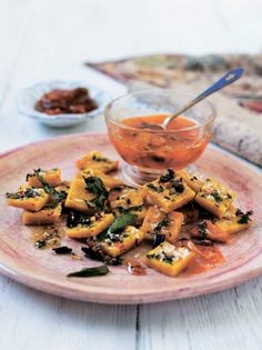 Chickpea flour squares with coconut and mustard
