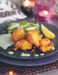 Chickpea fritters with minted yoghurt dressing