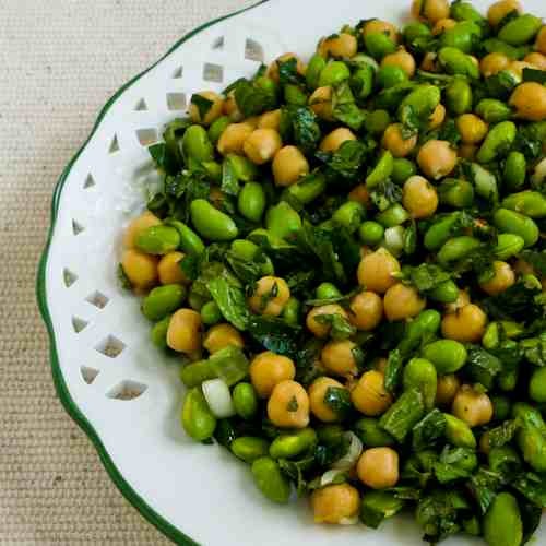 Chickpea (garbanzo bean) and edamame salad with lemon and mint