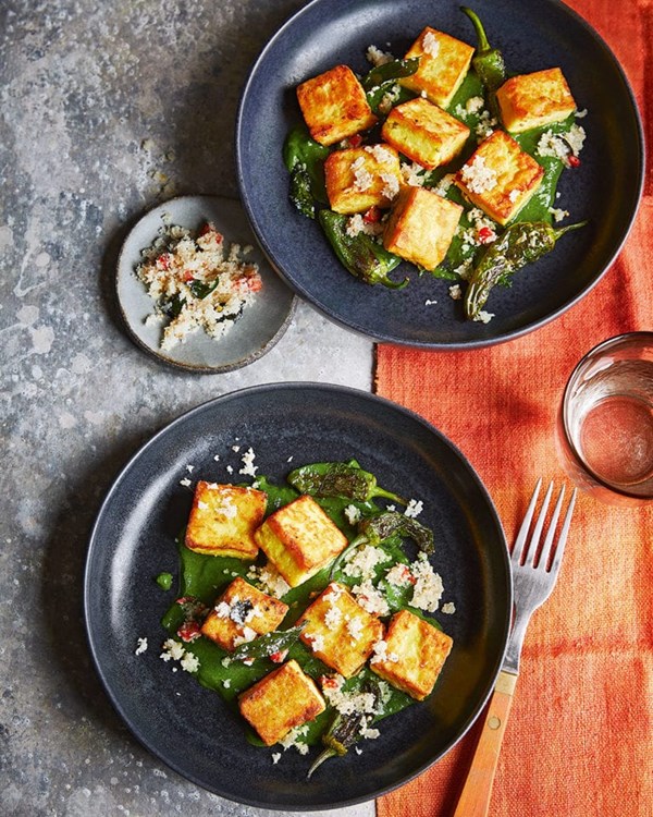Chickpea gnocchi with Padrón peppers & spinach coconut sauce