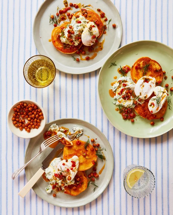 Chickpea pancakes with herby ricotta 