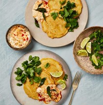 Chickpea pancakes with mango yoghurt