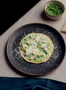 Chickpea pancakes with peas