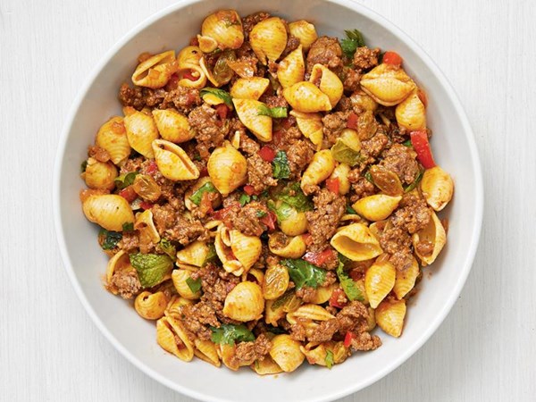 Chickpea pasta with Moroccan beef ragù