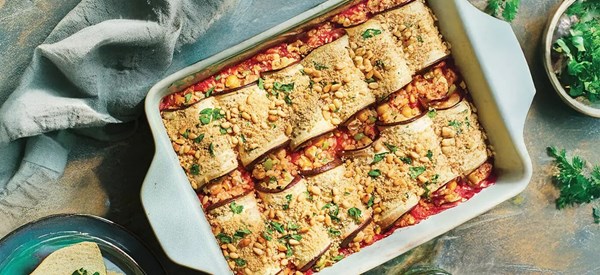Chickpea-risotto eggplant rollatini 