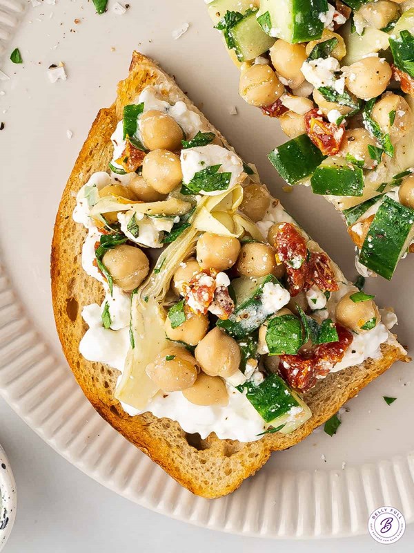 Chickpea salad and cottage cheese toast