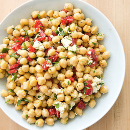 Chickpea salad with roasted red peppers and feta