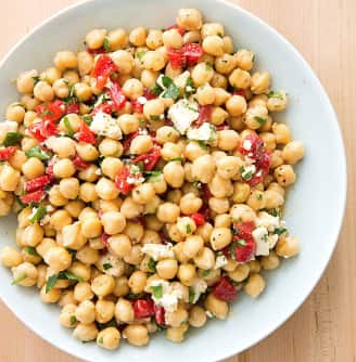 Chickpea salad with roasted red peppers and feta