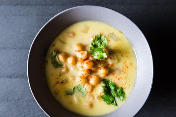 Chickpea stew with saffron, yogurt & garlic [Heidi Swanson]
