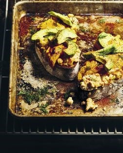 Chickpea tuna melt with avocado and dill