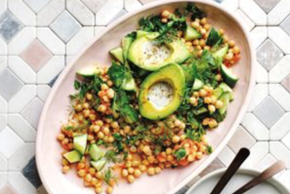 Chickpeas and cucumbers with tahini dressing