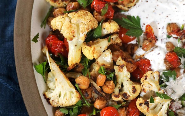 Chickpeas, cauliflower, tomato, sumac yogurt [salad]