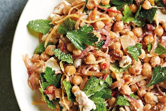 Chickpeas, feta, spicy red onions, cumin and mint