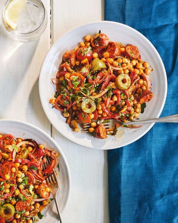 Chickpeas with chorizo and herbs 