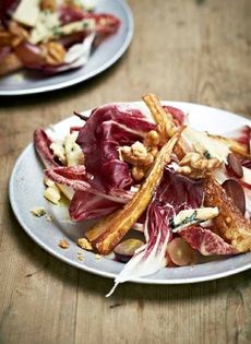 Chicory & radicchio salad with roasted parsnip, blue cheese & grapes