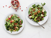 Chicory and herb salad with apple, pomegranate, and creamy miso dressing