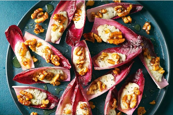 Chicory, blue cheese & candied walnut boats