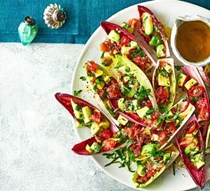 Chicory cups with avocado & pink grapefruit salsa