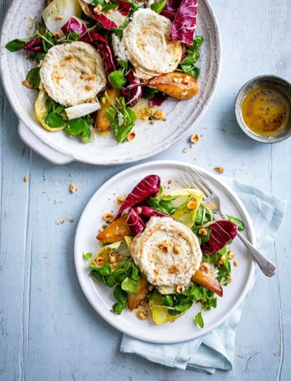 Chicory, pear, hazelnut and goat's cheese salad