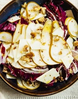 Chicory salad w/ shaved pears, walnuts + pecorino