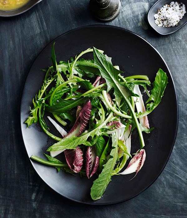 Chicory salad with anchovy dressing (Puntarelle)