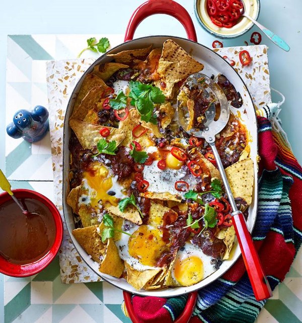 Chilaquiles breakfast nachos