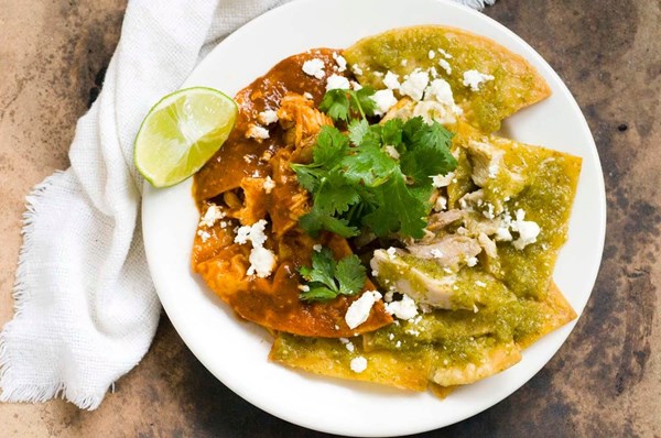 Chilaquiles with ancho tomatillo salsa