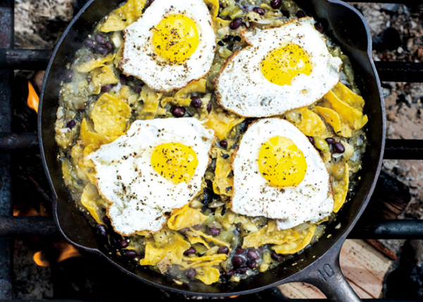 Chilaquiles with blistered tomatillo salsa and eggs