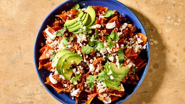 Chilaquiles with salsa roja and chorizo