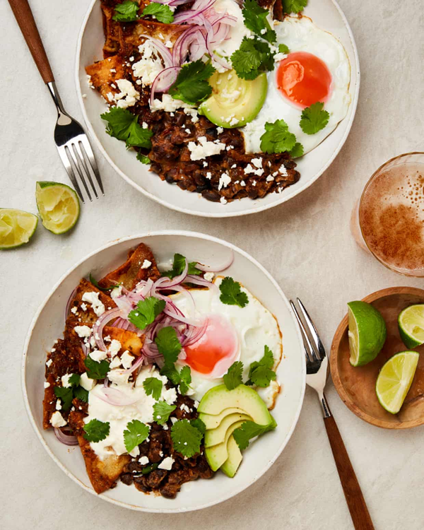 Chilaquiles with tomatillo salsa and black beans