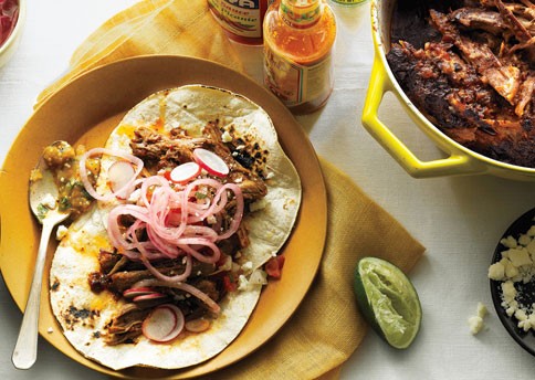 Chile-braised pork shoulder tacos