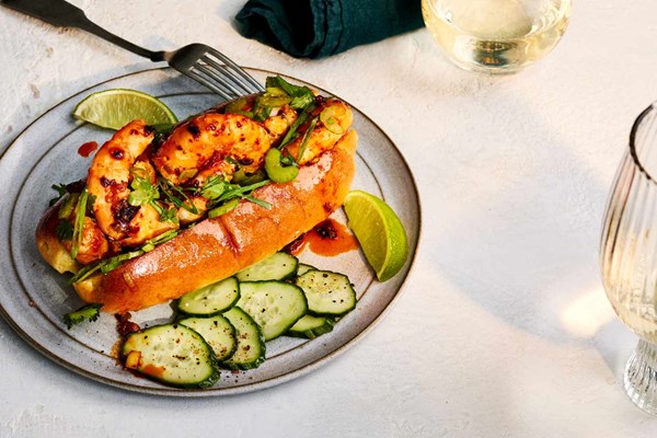 Chile crisp shrimp rolls with cucumber salad