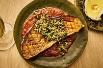 Chile-glazed eggplant with sunflower seed gremolata [Rob Rubba]