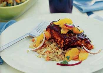 Chile-glazed salmon with orange salsa